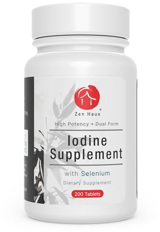 Zen Haus 12.5 mg with Selenium (as Selenomethionine) and More - 200 Tablets - Thyroid Plus Immune Support - High Potency Iodine Tablets - Compare to Lugol's Iodine Pills