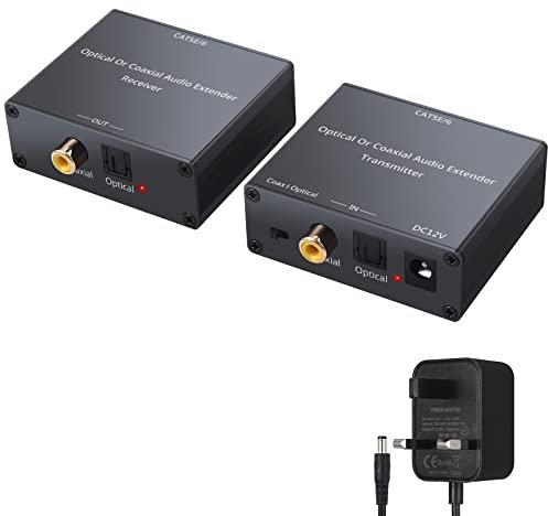 PROZOR Digital Audio Extender - Optical Coax Ethernet Over Cat5e/6 (PoC) Up to 500ft/150m Audio Over Ethernet Adapter Support Dolby5.1 DTS PCM for Sound Engineering Home Theater Broadcast Systems
