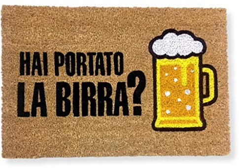 KOKO DOORMATS Zerbino Ingresso casa | Tappeto divertente HAI PORTATO LA BIRRA? in fibra di cocco e base antiscivolo da PVC per esterno con misure 40x60x1,5 cm.