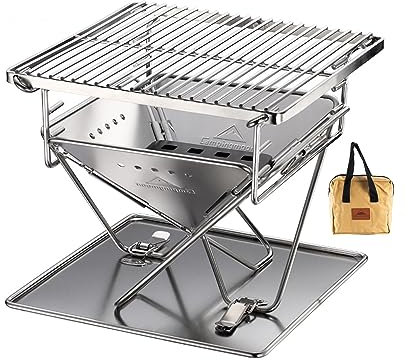 CAMPINGMOON Tabletop Kleiner Holzkohlegrill Mini Tragbare Feuerstelle 24,5cm Edelstahl mit Tragetasche X-MINI-PRO