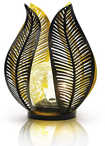 QZGE Lampes solaires de jardin étanches en verre craquelé, lampes solaires en forme de feuille de palmier en métal pour décoration extérieure sur jardin, terrasse, cour, porche, lampe de table -