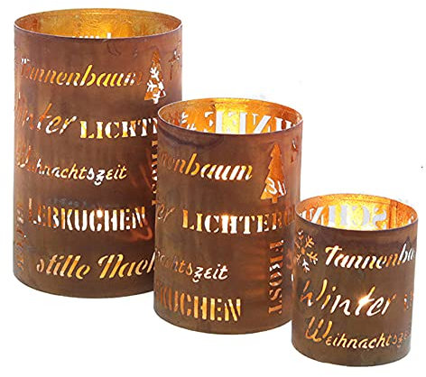 3er Set Windlicht Weihnachten | rost Gold | Laterne Haus Garten | 10-20 cm