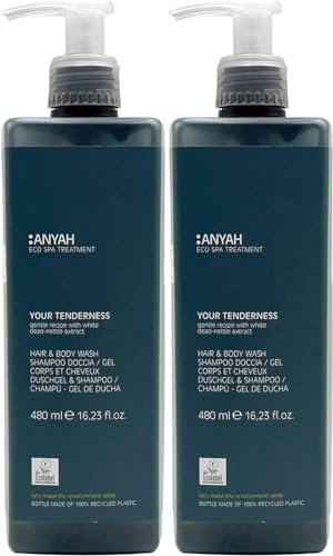 Anyah Shampoo Doccia Delicato - Arricchito Con Estratto di Ortica Bianca - Certificato Ecolabel - Made in Italy - 2 X 480 ML