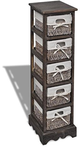 Tidyard Kommode Schrank Lieblingsmöbel Korbregal Korbkommode Korb-Regal Beistellschrank 25 x 28 x 90 cm (L x B x H) Korbschubladen + 5 Warenkörben Holz braun