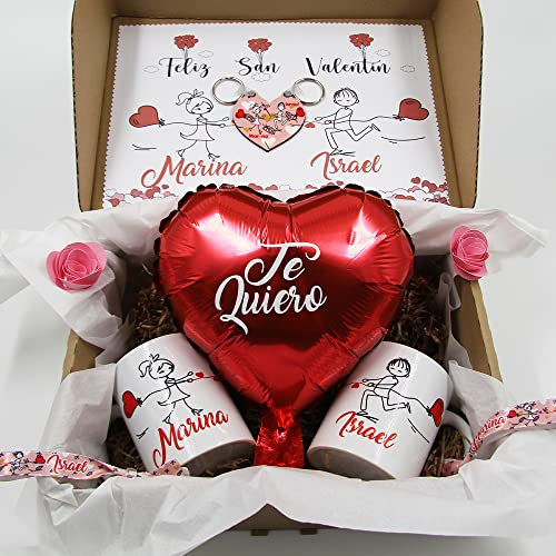 Pack regalo San Valentín 2 tazas y llavero personalizados, para aniversarios, para parejas, para novios, para enamorarte