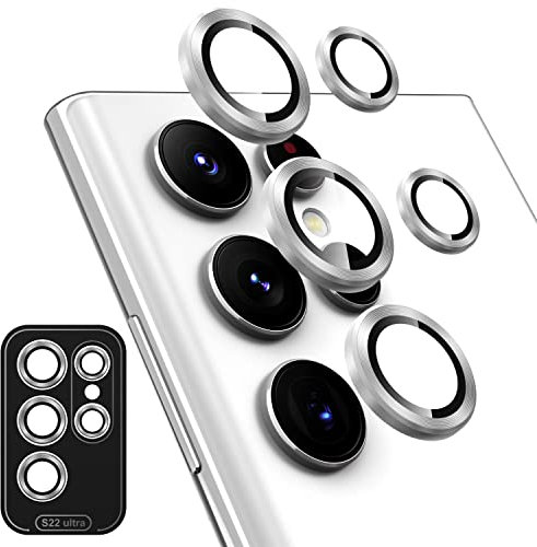 Diruite Kameraschutz für Samsung Galaxy S22 Ultra Kamera Linse Schutzfolie,HD Glas Aluminium Rand Kratzfest Kamera Linse Displayschutz für Samsung Galaxy S22 Ultra-Silber