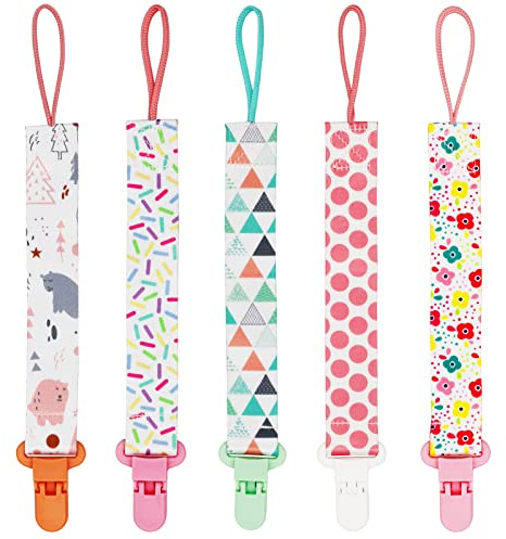 FenFang Schnullerband Baby, 5er Schnullerketten mit Clips Nuckelketten Junge Mädchen für Schnur Lätzchen Dreieckstuch Schnuller (Rosa)