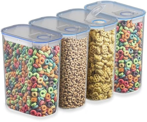 ZENO Cereal Storage Containers 4 PCS | Cereal Containers Dishwasher Safe | Storage for Cereal, Pasta, Rice & Dry Foods | Airtight Food Storage Container | Holds 4 Litres