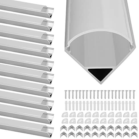 Sonnewelt 10 x 1m LED Profil Aluminium, LED Aluminium Profil V-Form für LED Stripes/Stripe/Strip/Streifen (1-11mm) mit Abdeckung, inkl. Endkappen und Montageclips für LED-Streifen-Lichter