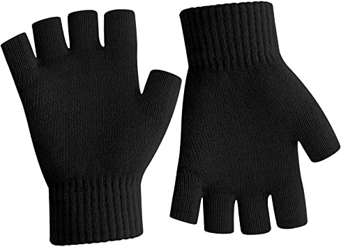 NZKNP Black Fingerless Gloves for Women Men Fingerless Gloves for Women Men Winter Warm Knitted Cold Weather Glove with Finger Holes Stocking Stuffers Teens