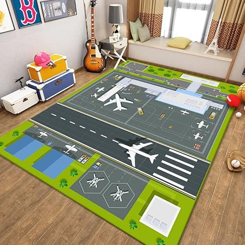 Tappeti Design rutschfest Kinderteppich Flughäfen,|Waschbar und ungiftig mit|-60x90cm