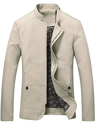 Übergangsjacke Herren Slim Fit Stehkragen Casual Jacke Herren Einfarbig Klassisch Business Langarm Jacke Herren Mit Taschen Knopfdekoration Zip Jacke Herren B-Beige XXL