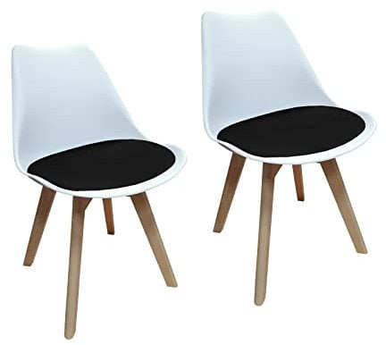 HTI living Stuhl Atlanta Weiß, Velvet Schwarz Esszimmerstuhl Kunststoffschale Samtbezug Holzfüße 2-teilig