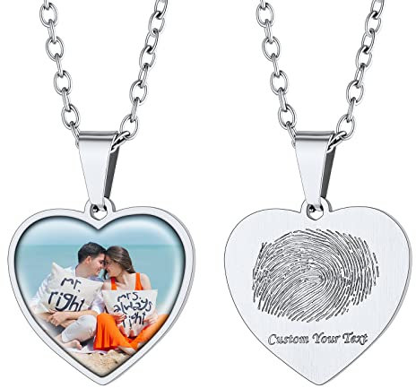 Supcare Halskette Damen/Herren Herz Schmuck 316L Personalized Gravur Edelstahl Dog Tag Anhänger mit Fingerabdruck/Foto/Textgravur Memorial Erkennungsmarke Kette Souvenir Valentinstag A-Herz-Silber