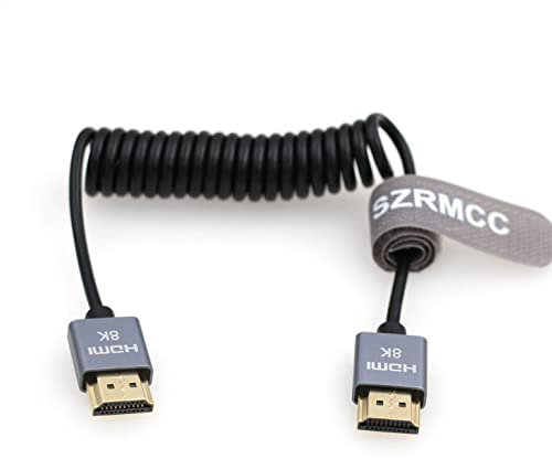 SZRMCC Cable HDMI a HDMI en Espiral de 8 K 2.1 HDMI de Alta Velocidad Suave para cámara Z E2 Portkeys BM5 Atomos Shinobi Ninjav V Monitor Sony Canon Cámara (HDMI Recto, Gris)