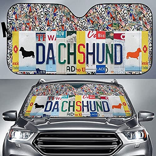 351 Auto Sonnenschutz Dackel-Kfz-Kennzeichen-Kunst-Muster Autoscheibenabdeckung Abdeckung Einfache Lagerung Sonnenblende Universal Für Wagen Sommer Meisten Fahrzeuge L