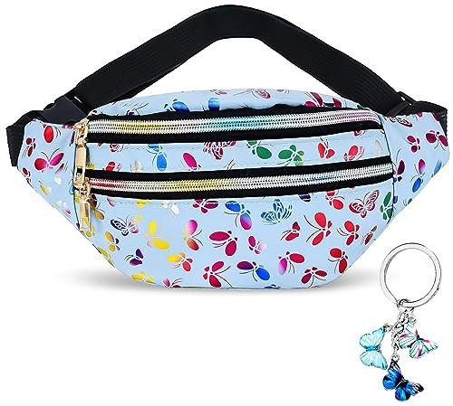 Bauchtasche Kinder Gürteltasche Mädchen Bunt Damen Festival Glitzer Mode Wasserdicht Schlüsselanhänger Holographic Jugendliche(Blau)