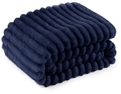 BEDSURE Kuscheldecke Flauschig - Wolldecke & Fleecedecke, Sofadecke, Weiche Warme Grobe Korddecke Gemütlicher Überwurf für Zimmer Deko, Wohn- & Kuscheldecken, Tagesdecke, Blau, 130 x 170 cm