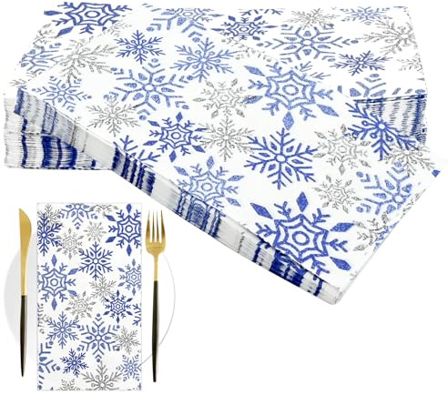 40 Stück Weihnachten Servietten Schneeflocken Blau Winter Wonderland Paper Napkins Papierservietten Party Servietten Party Tableware Set Weihnachtliche Winter Party Tischdekorationen