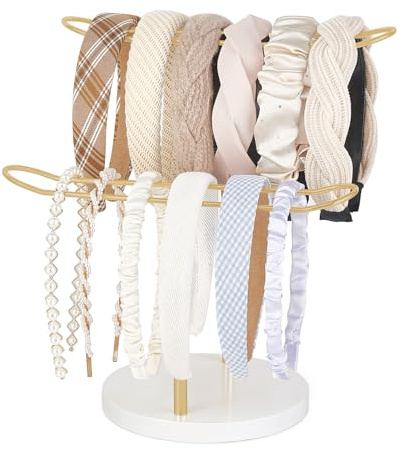 Dahey Headband Holder for Girls Hair Accessories Organizer Storage Hairband | 2-Tier, Space Saving, Stand Display for Hair Rope Bracelets Bangles, College Dorm Bedroom Living Room Decor, Anti-Drop, Gold
