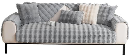 LIFEDX Sofabezug Sofa Überzug Ecksofa 1-4 Sitzer L Form,Couch Überzug mit Rutschfester Warm Kaninchen Plüsch,Waschbar Pets Dog Sofa Cover für Wohnzimmer,Sofaüberwürf L Form Sofaschoner,Gray||90x180CM