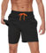 Ougelebo Herren Badehose Männer mit Kompression Badeshorts Herren Kurz 2 in 1 Schnelltrocknend Schwimmhose Schwimmshort mit Reißverschluss Board Swim Shorts Schwarz XXL