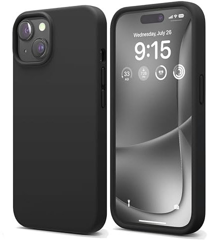 Cyber-Tech Silicone Case for iPhone 15 Case, Soft Ultra Slim Protective Shockproof Liquid Silicone Phone Case, Anti-Scratch Microfiber Lining-Black