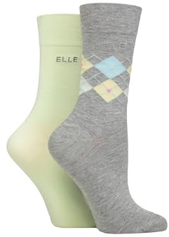 ELLE Ladies Soft, Breathable & Cooling Bamboo Patterned and Plain Colourful Socks in a Multipack of 2 Pairs (UK, Numeric, 4, 8, Regular, Regular, Keylime Pie)