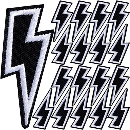PAGOW 30 Pcs Black Lightning Iron-on Patch, Sew on Appliques, Flash Embroidered Patches, DIY Appliques Decoration for Motorcycle Jackets, Backpacks, Shoes, Clothes, Jeans (2.5x1 inch)