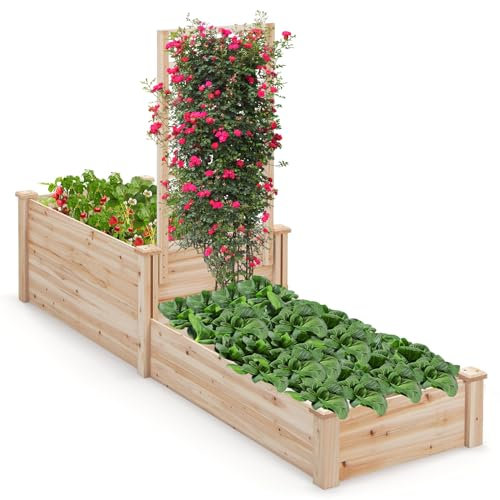RELAX4LIFE Hochbeet mit Spalier, Blumenkasten mit Rankgitter, Pflanzkasten mit Rankhilfe, Rankkasten Holz, Gartenspalier für Kletterpflanzen, Blumenbeet für Garten, Natur (223x64x134 cm)