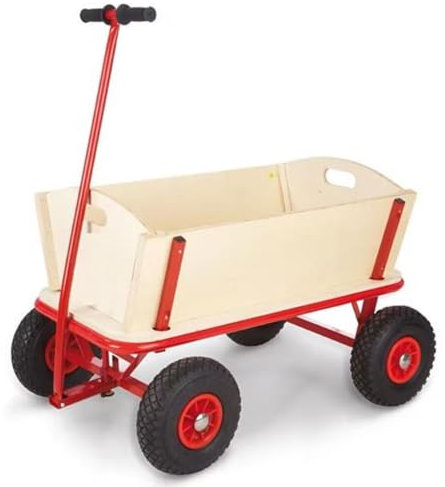 Leiterwagen Stabiler Bollerwagen aus Holz mit Luftreifen 95 cm