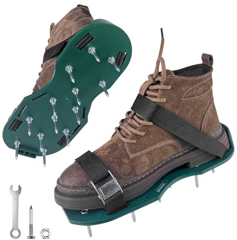 Relota Arieggiatore Prato Scarpe Chiodate, Scarificatore per Prato, Aeratore per Prato, Scarpe per Arieggiare Il Prato con Cinturino con Fibbia in Metallo per Areazione Prato e Giardino (verde)