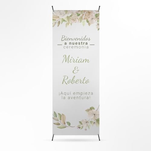 Photocall Boda - Cartel Personalizado Xbanner 70x180cm para Fiesta con Nombres y Fecha - Decoracion Boda - 6 Modelos (Modelo 4)