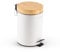 Royalford 5L Pedal Bin with Lid & Removable Basket - Round Bin with Bamboo Lid Kitchen Waste Bin with Soft Close - Small Bin for Bedroom - Sanitary Rubbish Bin for Toilet Bathroom Office, White