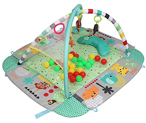 Spielmatte für Babys, Babyspielmatte für Bodenspiel, Krabbeldecke Baby mit Spielbogen abnehmbarem Babyspielzeug und kleiner Ball (Grün-A)