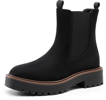 DREAM PAIRS Stivali Chelsea da Donna con Punta Quadrata Moda Tacco Basso Suola Spessa Stivaletti Autunnali