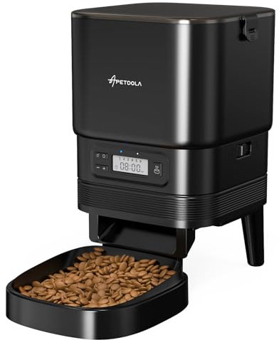 APETDOLA Distributeur Croquettes Chat Automatique, 5L Distributeur Croquettes Chat avec Contrôle Programmable des Portions, 1-6 Repas par Jour, Distributeur de Nourriture Sèche pour Chiens-FD30(Noir)