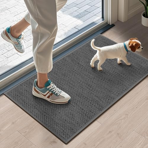 LEKEEPGO Fussmatte Innen 43 x 75 cm, rutschfest Fußmatte, waschbar Schmutzfangmatte, Dünn Türmatte Saugstarke Eingangsteppich, Sauberlaufmatte, Eingangsmatte für Innenbereich, Grau