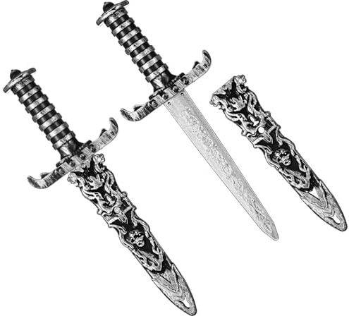 Harrycle 2 Stück Piratensäbel Halloween für Frauen Männer, Silber | Piratensäbel, Requisite, Falsches Schwert, Spielzeug Dolch, Plastikspielzeug, für Halloween, Cosplay, Partygeschenke