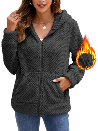 Yeenily Pile Felpe con Cappuccio Donna Invernale Maglione Pullover Hoodie Manica Lunga Cerniera Fleece Giacca Autunno Caldo Sweatshirt Cappotto con Tasca (Grigio Scuro, XL)