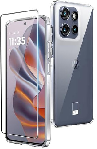 CAUHENYEE Trasparente Custodia per Motorola Edge 50 Neo Cover, con 1 Pezzi Schermo in Vetro Temperato, Cover Sottile e Morbida in TPU Trasparente, AntiGraffio, Antiurto