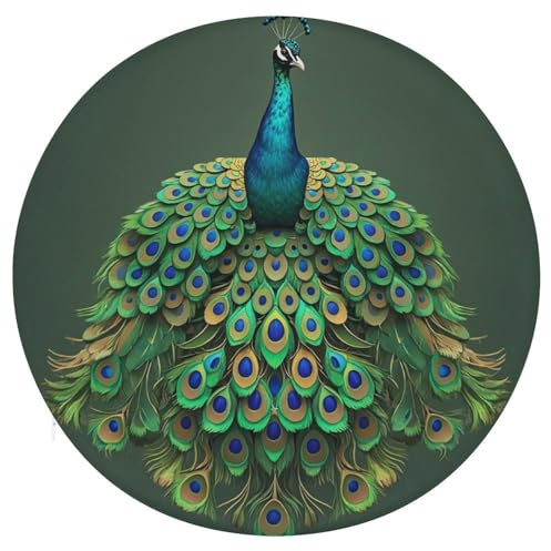 Rundes Kissen mit Quasten, Pfau mit Quasten, für Zuhause, Büro, Memory-Schaum, weicher Kreis, Barhocker, Sitzkissen, abnehmbarer Stuhlbezug, 38,9 x 38,9 x 3,3 cm