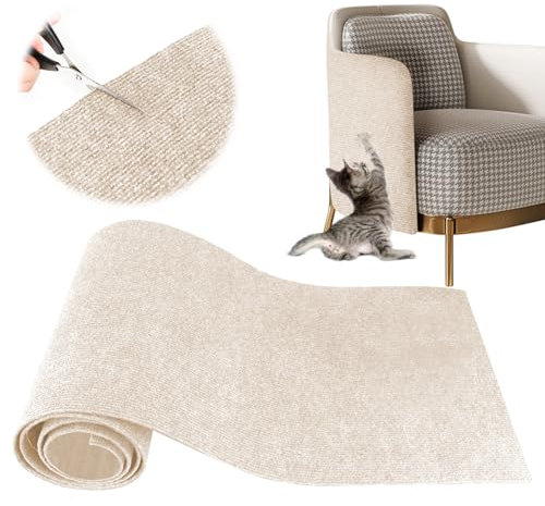 YAOZUP Alfombra Rascador para Gatos, 200 * 40cm Tapete Rascador para Gatos con Autoadhesivo, DIY Climbing Cat Scratcher, Alfombra Autoadhesiva para Gato para Proteger Alfombras y Sofás (Blanco)