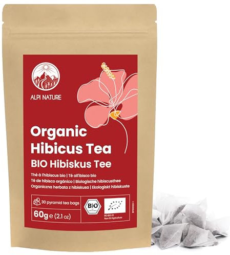 Alpi Nature Ibisco Tisana BIO, 30 Bustine a Piramide, 60g, Confezione da 30 Bustine da 2g