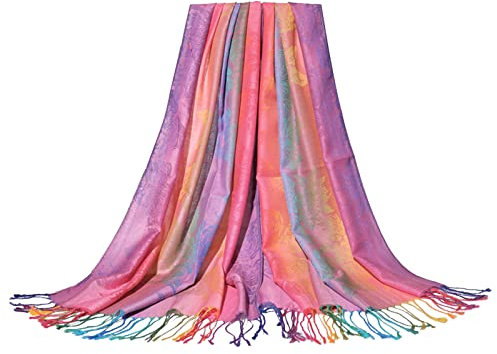 vejtmcc -Baumwollschal für Damen, bunter Ethno-Stil, Schal mit Quaste Gardinen Schals 2 Set Kräuselband Transparent (Orange, One Size)