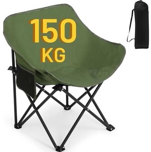 HAUSPROFI Campingstuhl Faltbar 150KG Belastbar, Klappstuhl Camping Leicht, Bequeme Rückenlehne Campingstuhl, Camping Stuhl mit Tragetasche für Picknick, Outdoor, Wandern, Gartenstühle, Angelstuhl,Grün