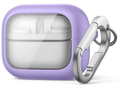 SURITCH Case Compatible with Samsung Galaxy Buds 3 Pro/Buds 3 (2024),Shockproof Magnetic Locking Protective Headphone Cover with Cleaning Kit & Wireless Charging & Carabiner Clip Keyring(Purple)
