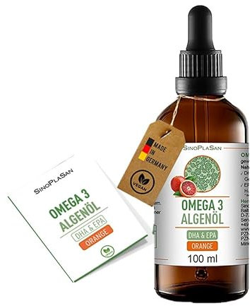 Premium Omega 3 Algenöl | hoch dosiert | Natürliches DHA & EPA für Herz, Gehirn & Sehkraft | vegan | 100ml | 40 Tage Vorrat | Orangengeschmack