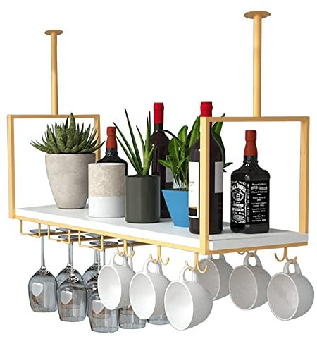 Mensola da bar sospesa al soffitto, mensola da soffitto retrò, portafiori, ripiani di stoccaggio galleggianti in legno, organizer sospeso, portabottiglie, portabicchieri, per bar, cantina, r