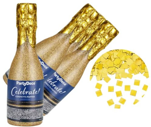 4 x Konfetti Tube geformt Flaschen Champagner, 20,5 cm, mit goldenem Metallic-Konfetti, Ideal für Partys, Geburtstag, Silvester